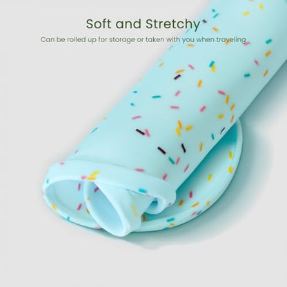 PWTAA Dog Food Mat Anti-Slip Silicone Dog Bowl Mat Thicker Pet Placemat Waterproof Cat Feeder Pad with Raised Edge Puppy Kitten Feeding Mats Suitable Small Medium-Sized Dogs Cats Eating Tray - color: Donut Blue, size: 25.6" x 13"