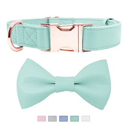 Soft Leather Bowtie Dog Collar - Adjustable Cute Bow Tie Collar [Easy to Clean] with Stylish Rose Gold Heavy Duty Metal Buckle for Small Medium Large Dogs Mint Green S - color: Mint Green, size: S(12.2"-16.9")