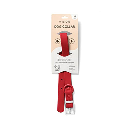 Wild One Dog Collar, Easy-Clean, All Weather Flex-Poly Strap with Metal, Durable, Dirt and Odor Resistant (Strawberry, M) - color: Strawberry, size: M