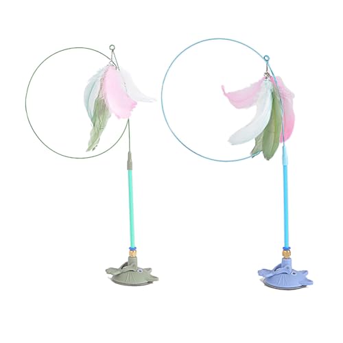 Bottone Strong Suction Cup Cats Teaser Stick Toy Chasing Interaction Teasing Feathered Wand Boredom Gift Exercise Toy - color: Green