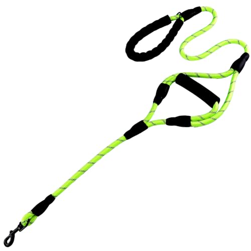 Heavy Duty Dog Leash with 2 Comfortable Padded Handles, Reflective Double Handle Dog Leash Lead for Small Medium Large Dogs Walking Training Running (Green, 5FT) - color: Green, size: 5FT