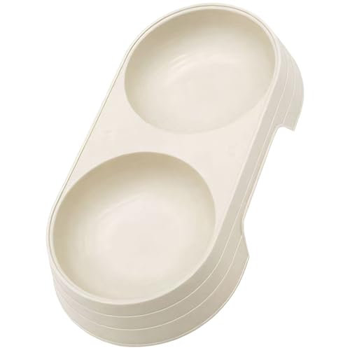 Pet Double Bowl for Cats and Small Dogs - Non-Slip Dog Feeding Bowl Set with No-Tip Design, PP Material Food and Water Station for Indoor Use - color: Beige