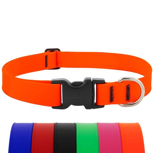 LupinePet Waterproof Splash Dog Collar, Neon Orange, 1-inch Wide, adjusts 12-20", Made with BioThane - color: Neon Orange, size: Medium: Adjusts from 12 to 20 in, 1-in wide