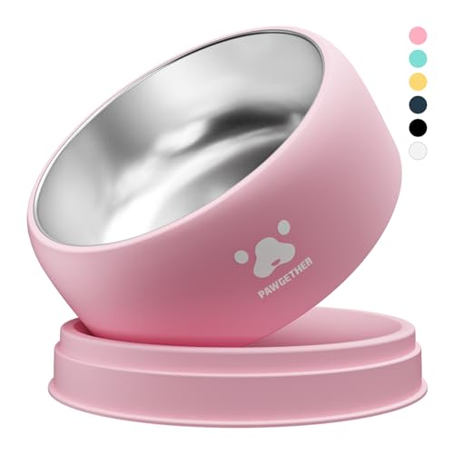 PAWGETHER® Stainless Steel Dog Bowls, Dog Food Water Bowl with Non-Slip Base Two-Piece Design Easy Clean Dishwasher Safe Pink 34oz + 12oz - color: Pink (34oz + 12oz)