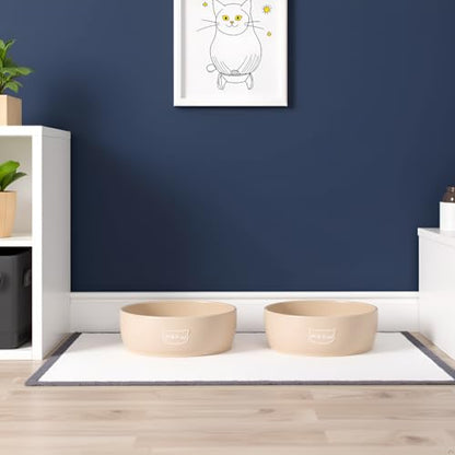 Pearhead Ceramic Cat Bowl – Neutral Taupe “Meow” Design, Holds 1.3 Cups, Stoneware Pet Dish, Whisker-Friendly Pet Feeding Bowl, Non-Skid, Small (Pack of 2) - color: Taupe "Meow", size: Bowl Set