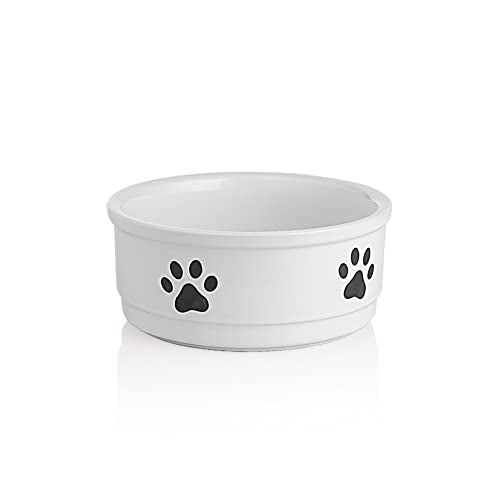 Sweejar Ceramic Dog Bowls with Paw Pattern, Dog Food Dish for Small Dogs, Porcelain Pet Bowl for Water 16 Fl Oz (White) - color: White, style: Paw Pattern,5.5"x2.2"(16 Fl Oz)