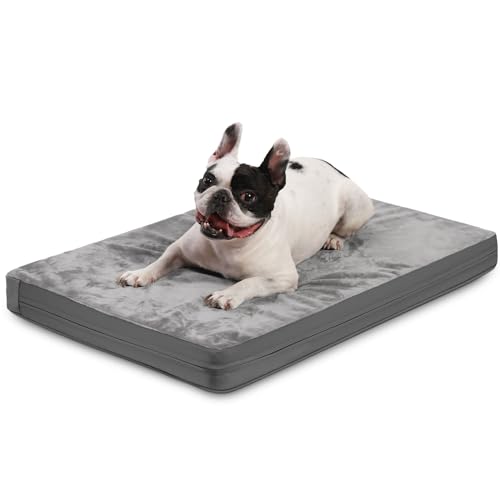 Waterproof Dog Bed Medium Size Dog, Outdoor Washable Crate Pad 30 inch, Orthopedic Foam Pet Bed with Removable Cover Reversible, Outdoor Anti-Slip Kennel Pad 29"x18", Gray - color: Grey, size: M(29x18x3)