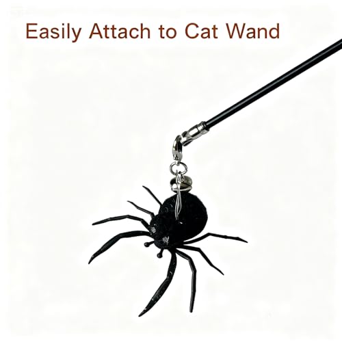 2Pcs Cat Toy Spider Refills – White & Black Heads with Bell/Lobster Claw, Feather Wand Replacement for Kitten Interactive Play