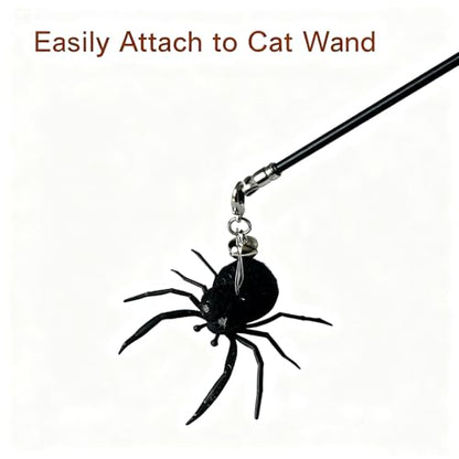 2Pcs Cat Toy Spider Refills – White & Black Heads with Bell/Lobster Claw, Feather Wand Replacement for Kitten Interactive Play