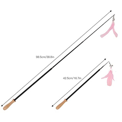 Retractable Cat Teaser Wand, 38.8in Telescopic Feather Toy with Carbon Fiber Rod and Bell for Indoor Kittens (Pink) - color: Pink