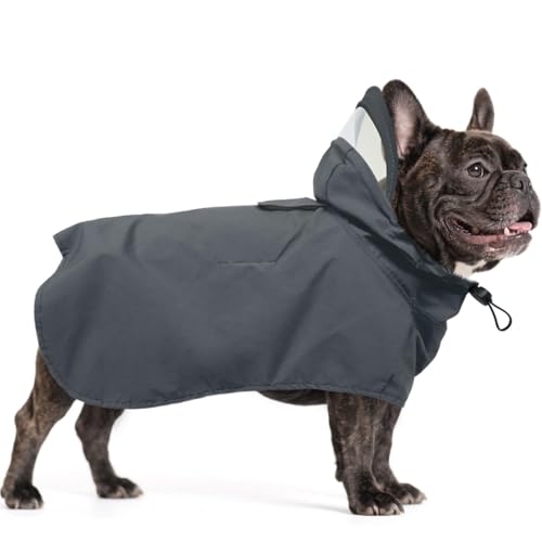 Dog Raincoat for Medium Dogs, Adjustable Clear Hooded Dog Rain Jacket, Waterproof Dogs Rain Coat Poncho with Reflective Strips for French Bulldog, Dachshund, Grey, M - color: Grey, size: Medium