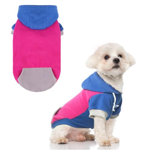 BEAUTYZOO Fleece Dog Hoodie Sweatershirt with Pocket and Leash Hole, Stretchy Small Medium Large Sized Dogs Clothes for Fall Winter Cold Days, Color Designer Warm Dog Jackets,French Bulldog Coats - color: Rose, size: Small/Medium