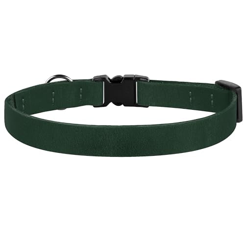 Breakaway Cat Collar Leather with Removable Bell - 13 Colors Available - Soft Adjustable Girl Boy Safety Lightweight Pet Kitten Collars Pink Brown Blue Green Red Orange Black (Emerald) - color: Emerald