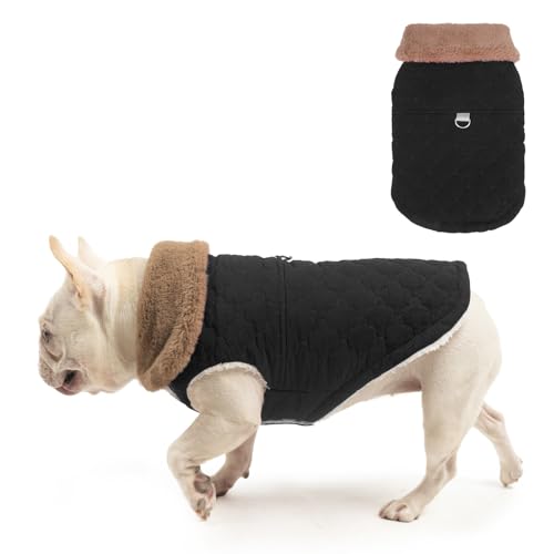 BEAUTYZOO Winter Dog Vest Coat with Harness Built in, Warm Puppy Jacket for Small Medium Dogs, Lightweight Cold Weather Small Dog Coat, Fleece Puffer Vest Windproof Snowproof Pet Clothes, Black - color: Black, size: S (Back: 12",Chest: 18")