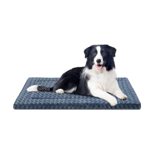 Dog Bed Mat Washable Reversible Dog Crate Pad Soft Fluffy Pet Kennel Beds with Anti-Slip Bottom Dog Cat Sleeping Mattress for Medium Large Dogs, 35x22x1.5 Inch, Gray - size: 35”x22"x1.5"