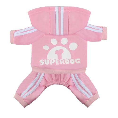 Dog Hoodie 4 Legs Jumpsuit for Small Dogs Puppy Clothes Dogs Pullover Sweatshirt Cotton Doggie Winter Coat Cat Apparel(Pink,M) - color: Pink, size: Medium