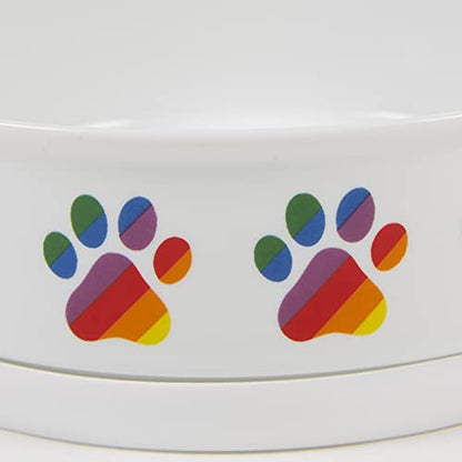 Bone Dry Ceramic Food Bowls, Non-Slip & Dishwasher Safe, Large Set, 7.5x2.4, Rainbow Paw, 2 Count - color: Rainbow Paw, size: Large Set, 7.5x2.4"