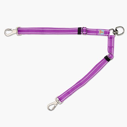 Dog Friendly Co. Leash Splitter | Walk Two Dogs | Complete Control - 360° Swivel, Tangle Free, Adjustable Length, Reflective Webbing, Heavy Duty Clips (Purple) - color: Purple