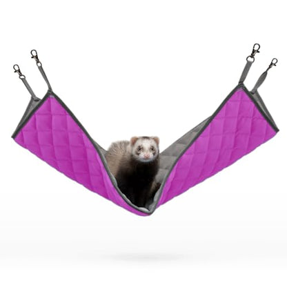 Paw Inspired Hanging Fleece Hammock for Ferrets, Rats, Chinchillas, Sugar Gliders, Small Pets | Hideout Toy for Guinea Pigs, Hamsters | Swivel Clips for Small Animal Cages (Gray/Pink) - color: Gray/Pink