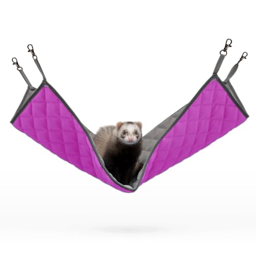 Paw Inspired Hanging Fleece Hammock for Ferrets, Rats, Chinchillas, Sugar Gliders, Small Pets | Hideout Toy for Guinea Pigs, Hamsters | Swivel Clips for Small Animal Cages (Gray/Pink) - color: Gray/Pink
