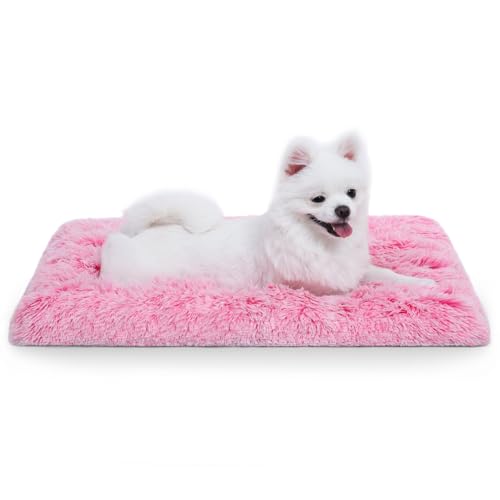 Vonabem Medium Dog Bed Crate Pad 30 inch,Washable Pink Plush Soft Puppy Beds Cute,Pet Mats for Sleeping - color: Pink, size: 30.0"L x 20.0"W x 2.0"Th