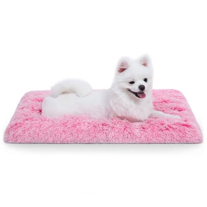 Vonabem Medium Dog Bed Crate Pad 30 inch,Washable Pink Plush Soft Puppy Beds Cute,Pet Mats for Sleeping - color: Pink, size: 30.0"L x 20.0"W x 2.0"Th