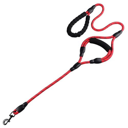 Heavy Duty Dog Leash with 2 Comfortable Padded Handles, Reflective Double Handle Dog Leash Lead for Small Medium Large Dogs Walking Training Running (Red, 5FT) - color: Red, size: 5FT