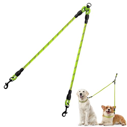 Taglory Double Dog Leash Coupler for Two Dogs, 1/3" Lightweight Dual Leash Extension for Small and Medium Dogs, No Tangle 360° Swivel, Reflective Rope, 30 Inch, Green - color: Green