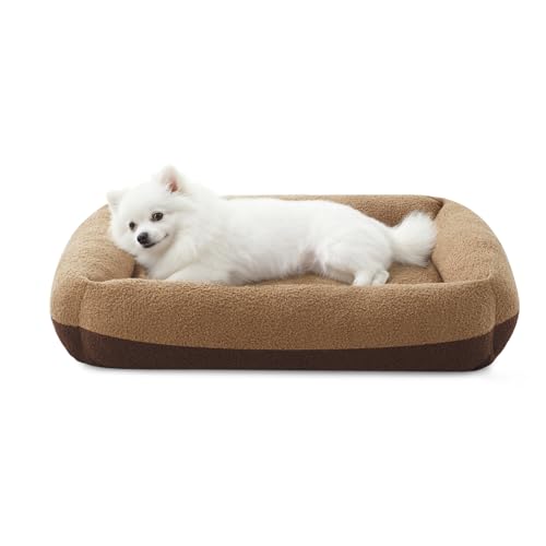Washable Small Dog Bed, Rectangle Comfy Fluffy Kitten Puppy Bed, Removable Zipper Cover Machine Wash, Breathable Orthopedic Bed Durable Pet Cuddler with Anti-Slip Bottom, 20x19x6 in, Brown - color: Brown, size: S(20"x19"x6”)