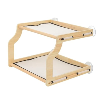 Cat Window Perch with Wooden Frame Breathable Practical Double Layered Strong Suction Cups Pet Bunk Bed for Balcony Household