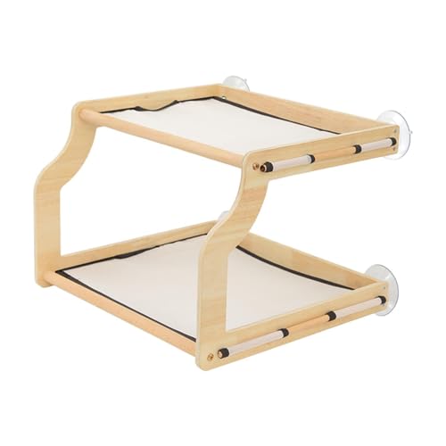 Cat Window Perch with Wooden Frame Breathable Practical Double Layered Strong Suction Cups Pet Bunk Bed for Balcony Household