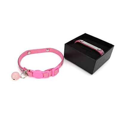 Mogoko Personalized Breakaway Cat Diamond Collar, Customized Bling Kitten Pet Collar with Engraved ID Name Plate and Bell（Pink） - color: Pink
