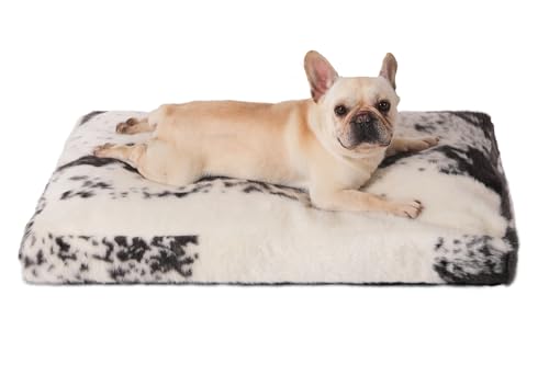 Bedfolks Plush Waterproof Dog Crate Bed - Removable Washable Cover, Faux Fur, 29"x21", Black-White Cowhide - color: Black-white cowhide, size: Medium(29x21'')