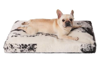 Bedfolks Plush Waterproof Dog Crate Bed - Removable Washable Cover, Faux Fur, 29"x21", Black-White Cowhide - color: Black-white cowhide, size: Medium(29x21'')
