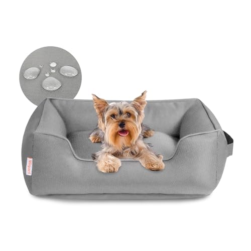 Miguel Outdoor Waterproof Cat Bed with Side, Oxford Durable Dog Bed for Small Dog Easy Clean, All Weather Rectangle Medium Pet Bed Bolster Tough Puppy Bed Scratch Resistant Removable Cover, 20 inches - color: Gray - Waterproof Oxford, size: S (20" x 19" x