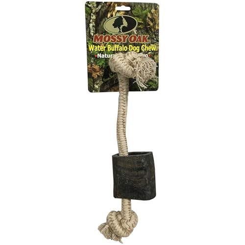 QT Dog Mossy Oak: Water Buffalo Horn & Tug Dog Chew - 12" Knotted Natural Cotton Rope, Pet Toy, No Preservatives, Horn, Long-Lasting, Combines Play & Chewing - style: 12"