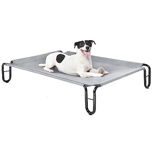 Pettycare Elevated Outdoor Dog Bed - Medium Dog Cot, Waterproof, Cooling, Non Slip, Up to 40 lbs, Grey - color: Grey, size: M: 35x25.6x8 inches