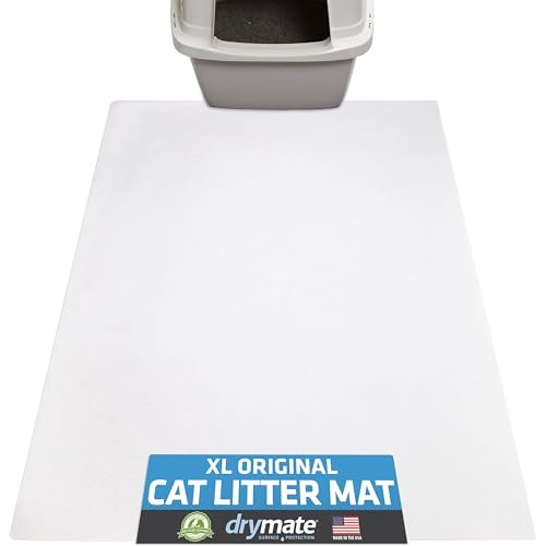 Drymate Original Cat Litter Mat, Contains Mess from Box, Protects Floors, Urine-Proof, Machine Washable, Soft on Kitty Paws, Absorbent, Waterproof (USA Made, Recycled Content) (28”x36”)(White)