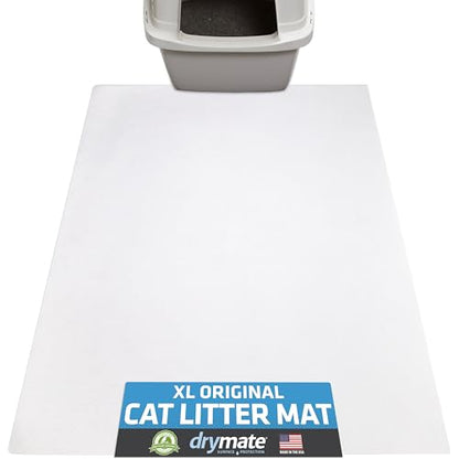 Drymate Original Cat Litter Mat, Contains Mess from Box, Protects Floors, Urine-Proof, Machine Washable, Soft on Kitty Paws, Absorbent, Waterproof (USA Made, Recycled Content) (28”x36”)(White)