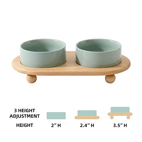 Havniva Raised Cat Bowls Water Bowl 5.1” Elevated Ceramic Cat Food and Water Bowl Whisker Friendly Pet Food Bowls for Indoor Cats, Wide Cat Water Dish Prevent Whisker Fatigue Non Slip Cat Feeder - color: 2 x Bowl + Stand - Light Green