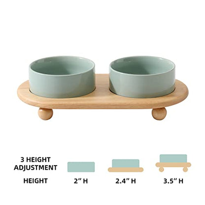 Havniva Raised Cat Bowls Water Bowl 5.1” Elevated Ceramic Cat Food and Water Bowl Whisker Friendly Pet Food Bowls for Indoor Cats, Wide Cat Water Dish Prevent Whisker Fatigue Non Slip Cat Feeder - color: 2 x Bowl + Stand - Light Green