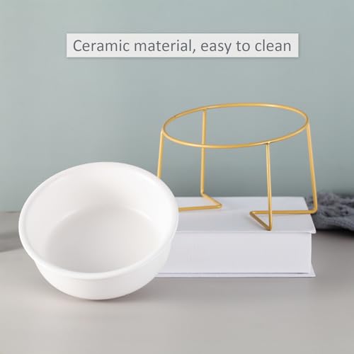 White Large Ceramic Tilted Elevated Cat Dog Bowl Raised Cat Food Water Bowl Dish Pet Comfort Feeding Bowls with Gold Iron Stand - color: White, size: Large