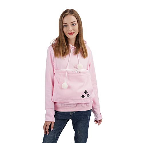 Unisex Big Pouch Hoodie Long Sleeve Fleece Pet Dog Holder Carrier Pullover Sweatshirt… - color: Pink, size: Large
