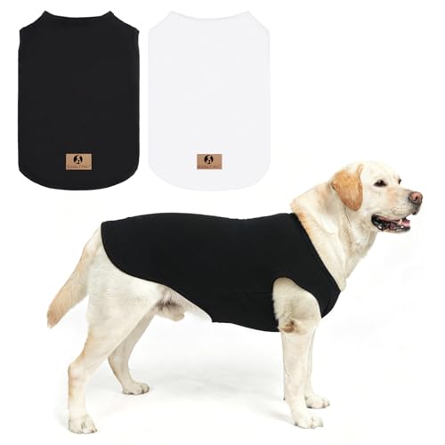 KOOLTAIL Large Dog Clothes for Boy Girl, 2 Pack Cotton Summer Dog T Shirts UV & Insect Protection for Outdoor Camping, Anti-Hair Loss Breathable Sleeveless Pet Vest Tank Tops Apparel, Black & White, L - color: White&Black, size: Large(Chest 24", Back 17")