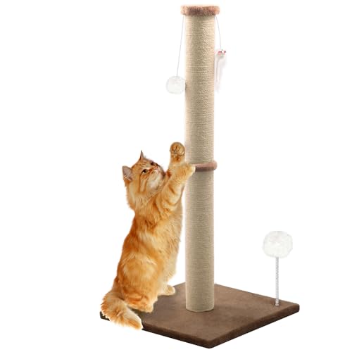 36'' Tall Cat Scratching Post, Large Sisal Scratch Post for Indoor Cats, Sturdy Cat Scratcher Tower, Vertical Cat Scratch Pole, Modern Cat Furniture for Kittens & Adult Cats (Brown) - color: Brown, size: 36IN Tall Post
