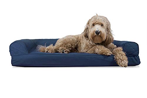 Furhaven Cooling Gel Dog Bed for Large/Medium Dogs w/ Removable Bolsters & Washable Cover, For Dogs Up to 55 lbs - Quilted Sofa - Navy (Blue), Large - color: Navy Blue, size: Large