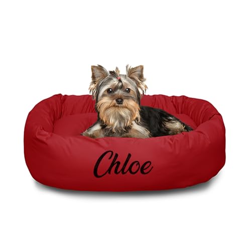 Majestic Pet Personalized 24 Inch Round Calming Dog Bed - Washable, Soft Donut Dog Bed with Spine Support, 24x19x7 Inch, Small - Red - color: Red, size: Small