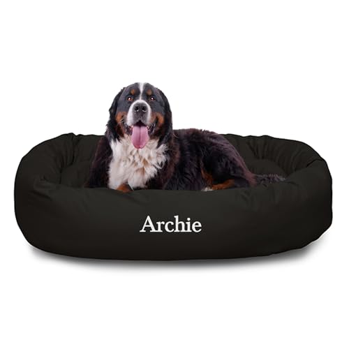 Majestic Pet Personalized 52 Inch Bagel Calming Dog Bed Washable – Cozy Soft Round Dog Bed with Spine Support for Dogs to Rest Their Head - Fluffy Donut Dog Bed 52x35x11 (Inch) - X-Large – Black - color: Black, size: X-Large