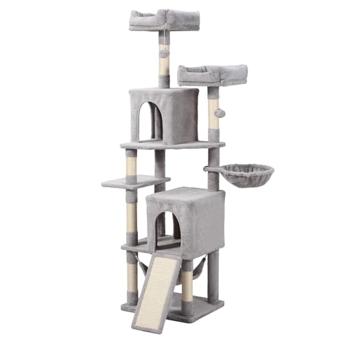 Letkind Cat Tree, 70-Inch Cat Tree Tower with Hammock, Scratching Post, Condo and Multi-Level Cat Tower, Large Cat Activity Center Playhouse, Light Gray LCT015 - color: Light Grey