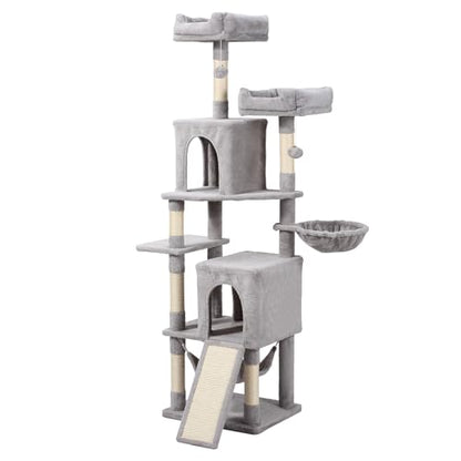 Letkind Cat Tree, 70-Inch Cat Tree Tower with Hammock, Scratching Post, Condo and Multi-Level Cat Tower, Large Cat Activity Center Playhouse, Light Gray LCT015 - color: Light Grey